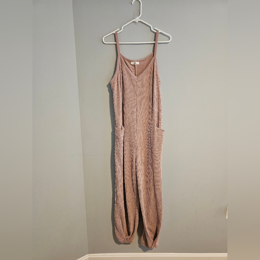Entro Ribbed Knit Jumpsuit in Rose | Small